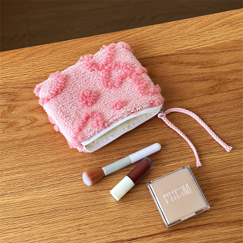 1 Trousse De Maquillage Compacte En Peluche Pour Femme, Motif Floral, Romantique Et Mignon 