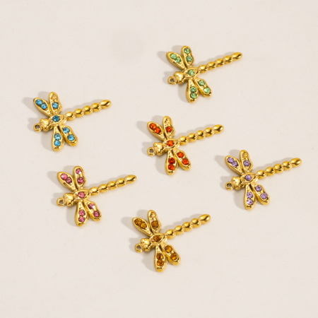 Pendentif femme libellule de luxe, petit format, en acier inoxydable étanche, couleur or (1 pièce)