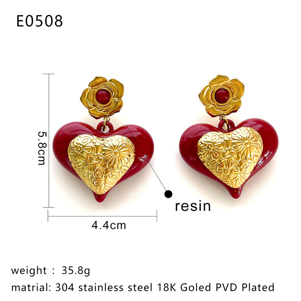 1 Paire De Boucles D'Oreilles Pendantes En Résine Couleur Or En Forme De Cœur Image2