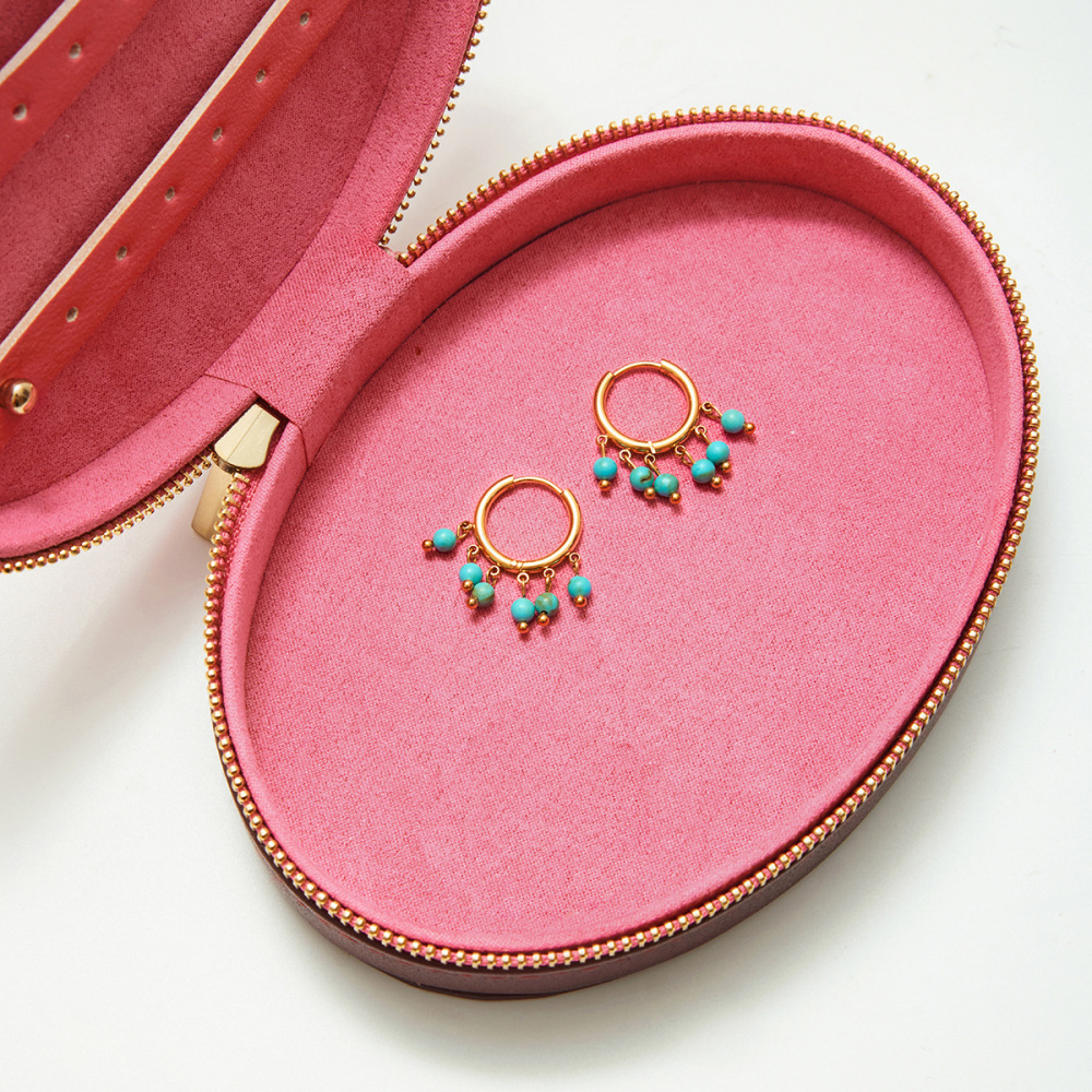 1 Paire De Boucles D'Oreilles Créoles Élégantes Pour Femme, En Acier Inoxydable Doré Et Calaite, Étanches. Image7
