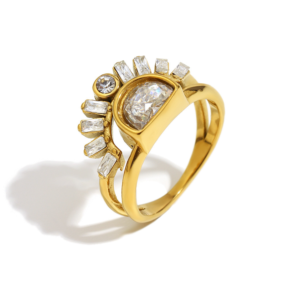 Bague Pour Femme En Acier Inoxydable De Forme Irrégulière, Étanche, Couleur Or, Ornée D'Un Zircon. 