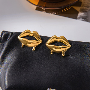 1 Paire De Boucles D'Oreilles Puces Classiques En Forme De Lèvres, En Acier Inoxydable Étanche, Couleur Or, Pour Femme h5 Image5