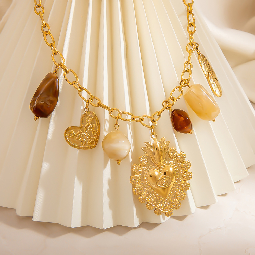Collier Pendentif Femme En Acier Inoxydable Étanche, Forme Cœur Irrégulière (1 Pièce) h5Image5