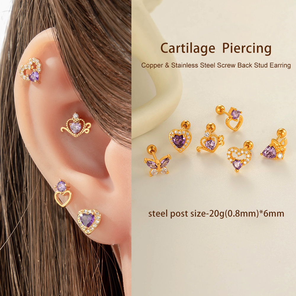Boucles D'Oreilles Piercing Papillon Violet En Cuivre Et Zircone Pour Femme, 1 Pièce Image5