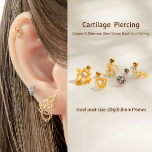 Boucle D'Oreille Piercing Fleur Cuivre Or Zircon 1 Pièce h5 Image4