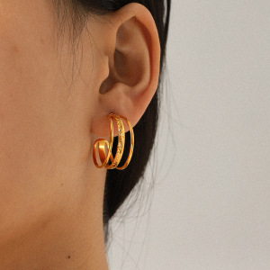 1 Paire De Boucles D'Oreilles Créoles En Acier Inoxydable Doré, Ajourées En Forme De C Et Étanches. h5 Image5