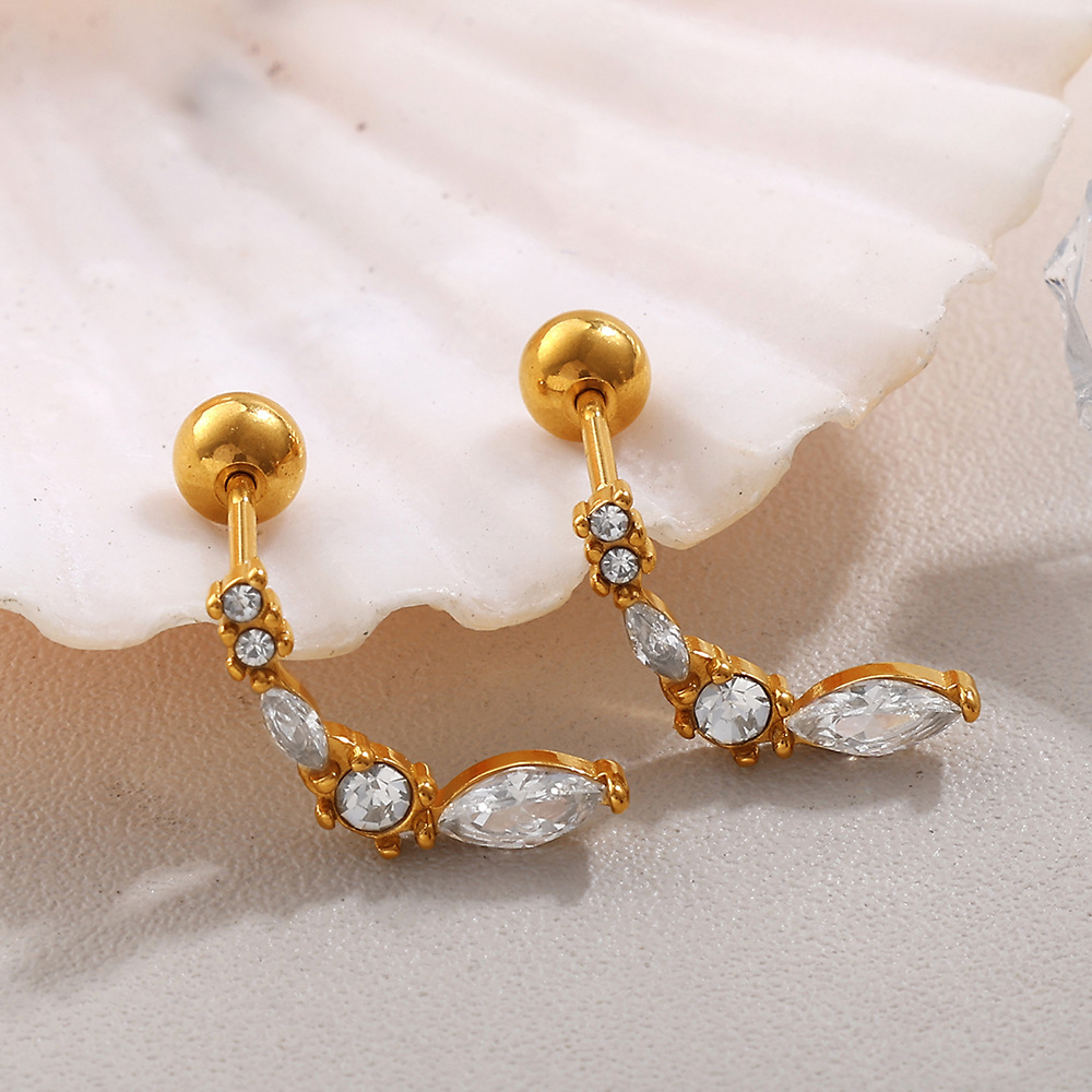 1 Paire De Boucles D'Oreilles Piercing En Acier Inoxydable Doré, Étanches, Avec Nœud Papillon Et Strass. h5Image3