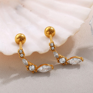 1 Paire De Boucles D'Oreilles Piercing En Acier Inoxydable Doré, Étanches, Avec Nœud Papillon Et Strass. h5 Image3