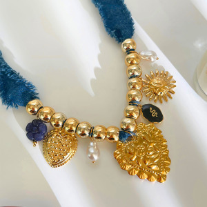 Collier Pendentif Rétro En Forme De Cœur Et De Soleil Couleur Or, 1 Pièce h5 Image4