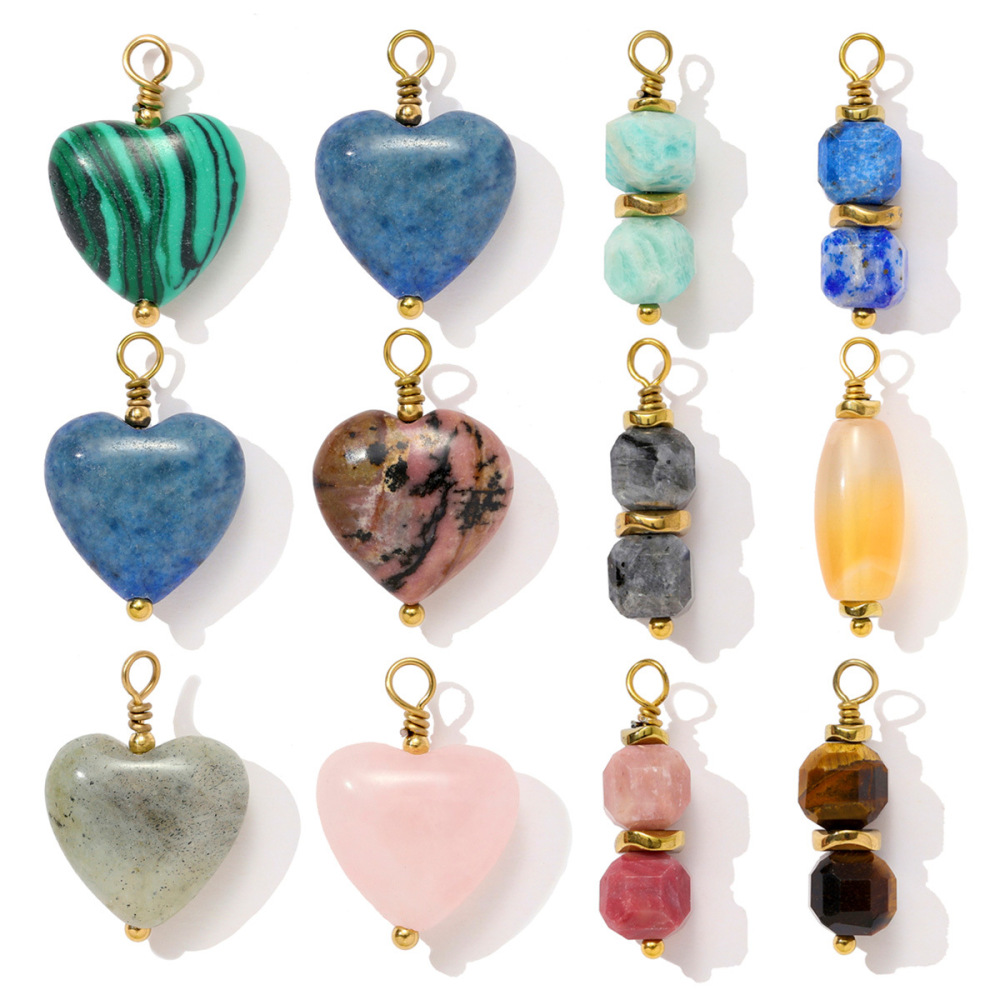 Pendentif Classique En Forme De Cœur Pour Femme, Pierres Naturelles, Couleur Or, 1 Pièce Image5