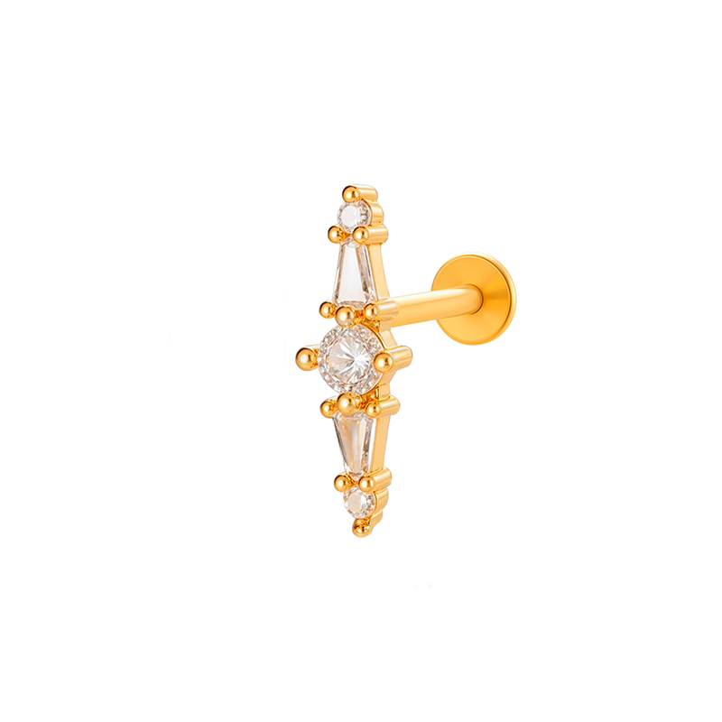 Boucles D'Oreilles Perçantes Élégantes En Forme De Fleur, Couleur Cuivre Et Or, Zircone, Pour Femme, 1 Pièce 