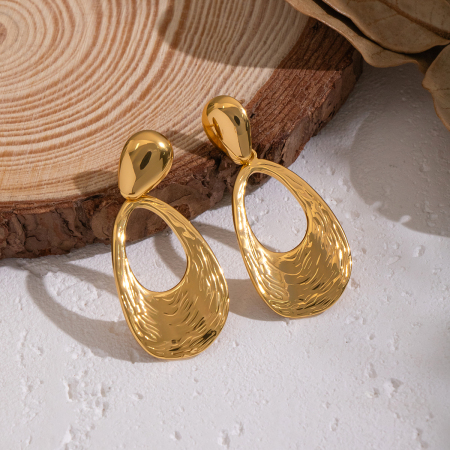 Boucles d'oreilles pendantes rondes en acier inoxydable étanche, couleur or (1 paire) 2