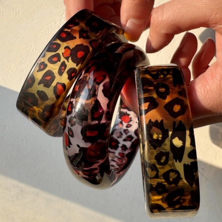 Bracelet jonc rétro en résine à imprimé léopard, 1 pièce 2