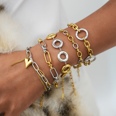Bracelet chaîne femme en acier inoxydable étanche, forme ronde irrégulière et décontractée (1 pièce).