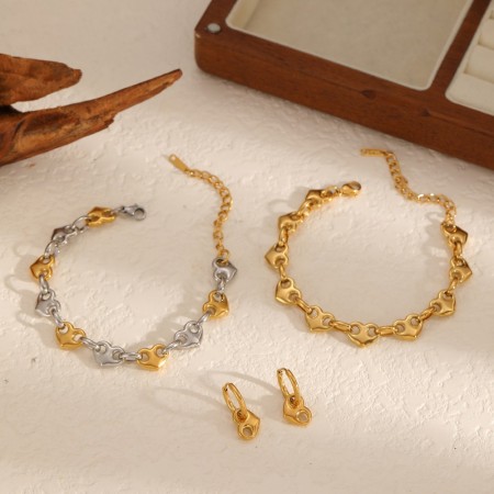 Ensemble de bracelets classiques en acier inoxydable imperméable couleur or avec motif cœur 2