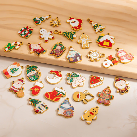 Pendentif de Noël mignon en acier inoxydable étanche couleur or (1 pièce)