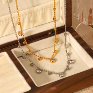 Collier Pendentif Femme Luxueux En Acier Inoxydable Doré, Orné D'Un Zircon, Avec Un Pendentif Rond En Forme De Cercle. h5 Image3