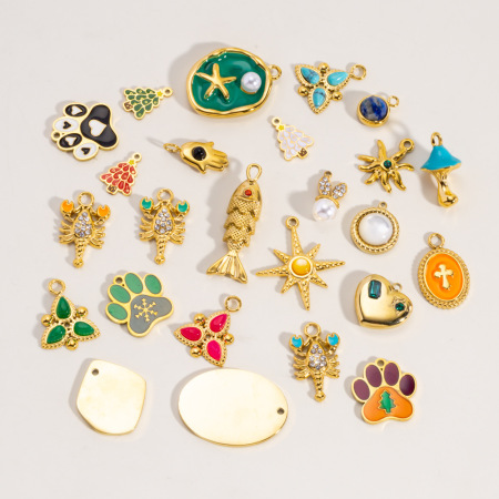 1 mini pendentif de Noël DIY en acier inoxydable étanche couleur or pour femme