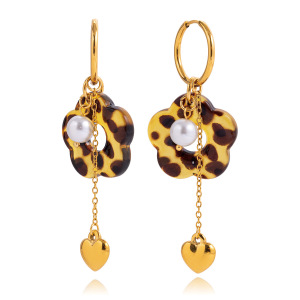 1 Paire De Boucles D'Oreilles Pendantes Pour Femme, En Acrylique Et Acier Inoxydable Imperméables, À Motif Léopard Et Fleurs. h5