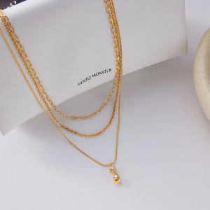 Collier À Plusieurs Rangs Pour Femme, En Acier Inoxydable Doré, Orné D'Un Zircon, Orné D'Une Goutte Classique (1 Pièce) h5 Image4