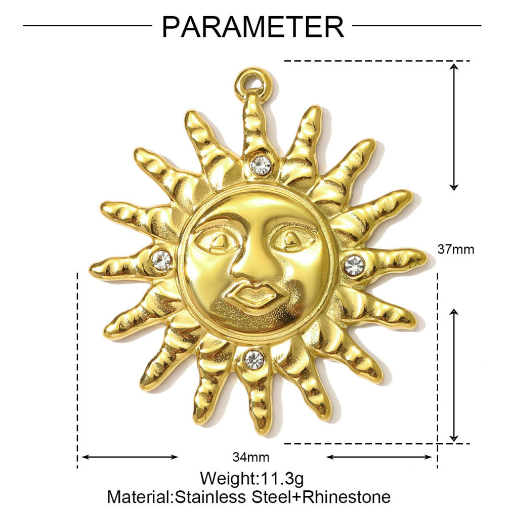 Pendentif Classique Soleil Pour Femme, En Acier Inoxydable Étanche, Couleur Or (1 Pièce) h5Image2