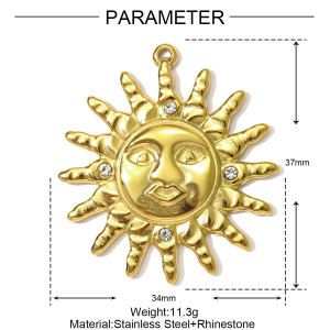 Pendentif Classique Soleil Pour Femme, En Acier Inoxydable Étanche, Couleur Or (1 Pièce) h5 Image2