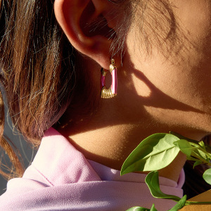 1 Paire De Boucles D'Oreilles Créoles Rectangulaires Rose Éclatant En Acier Inoxydable Étanche Couleur Or Pour Femme h5 Image3