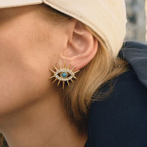 Ensembles De Bijoux Rétro Œil De Diable En Acier Inoxydable, Étanches, Couleur Or, En Calaïte, Pour Femmes h5 Image3