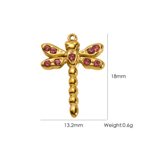 Pendentif Femme Libellule De Luxe, Petit Format, En Acier Inoxydable Étanche, Couleur Or (1 Pièce) h5 