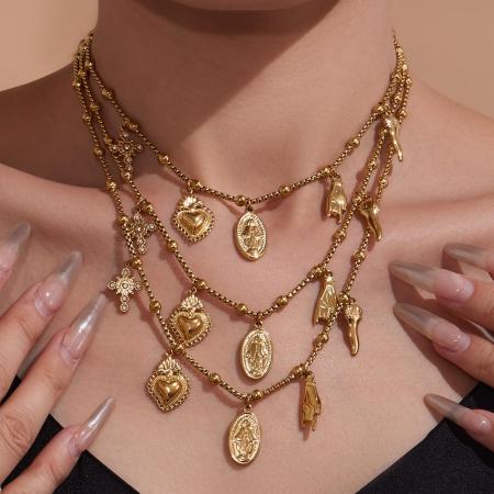 Collier pendentif rétro Jésus en acier inoxydable étanche couleur or pour femme (1 pièce)