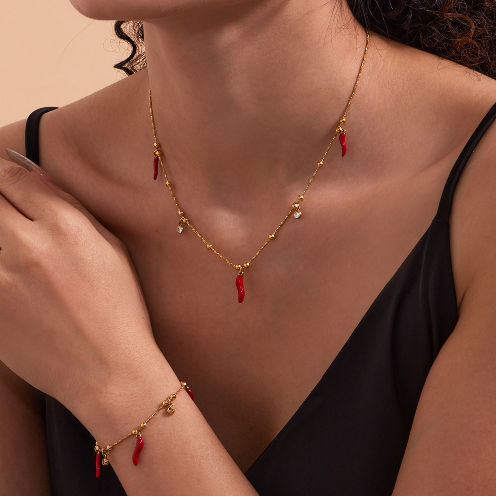 Ensembles De Bijoux Pour Femmes Classic Beetle&Clover En Acier Inoxydable Étanche, Couleur Or Et Zircon. Image4