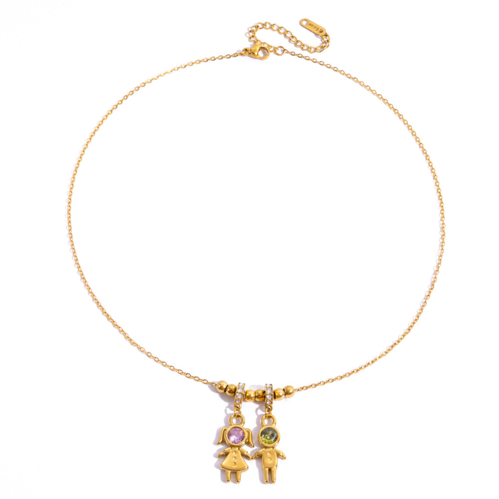 Collier Pendentif Classique Pour Enfant, Étanche, En Acier Inoxydable Doré Avec Zircon, Pour Femme (1 Pièce) Image6