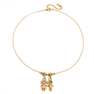 Collier Pendentif Classique Pour Enfant, Étanche, En Acier Inoxydable Doré Avec Zircon, Pour Femme (1 Pièce) h5 Image6
