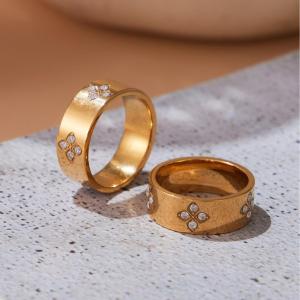 Bague Pour Femme En Acier Inoxydable Doré, Ornée D'Un Zircon Et D'Un Motif Floral Délicat. h5 Image7