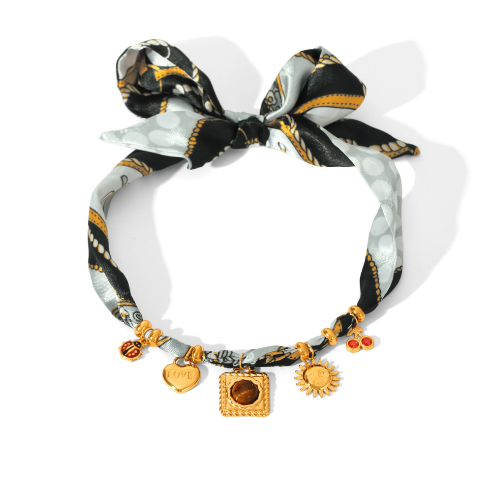 Ensemble De Colliers En Tissu Et Pierre Naturelle Couleur Or, 1 Pièce