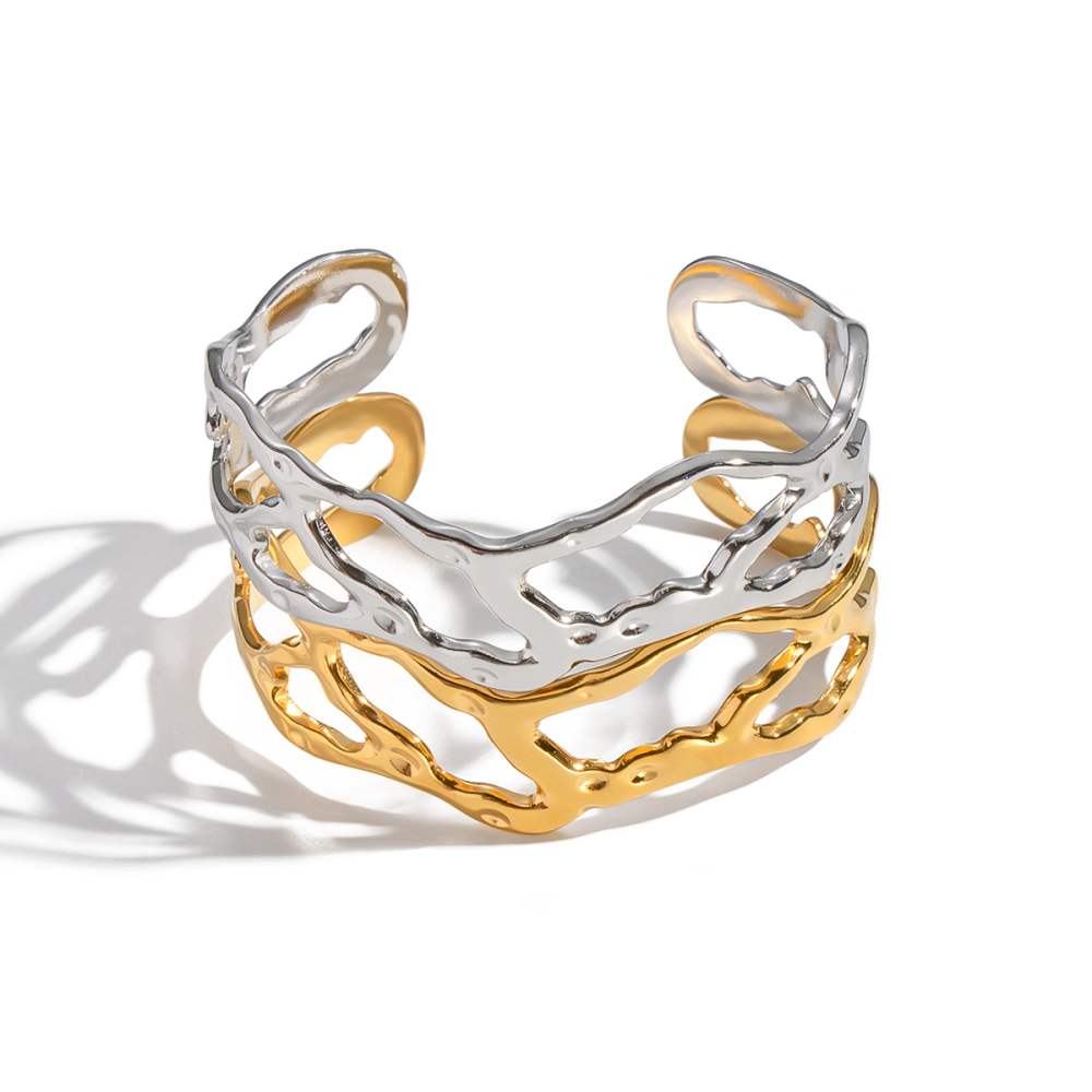 Bracelet Manchette Étanche En Acier Inoxydable Ajouré De Forme Irrégulière (1 Pièce) Image6