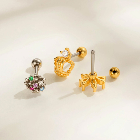 Boucle d'oreille piercing fleur cuivre or zircon 1 pièce 2