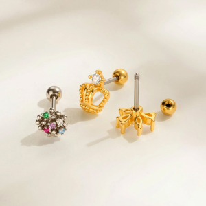 Boucle D'Oreille Piercing Fleur Cuivre Or Zircon 1 Pièce h5 Image3