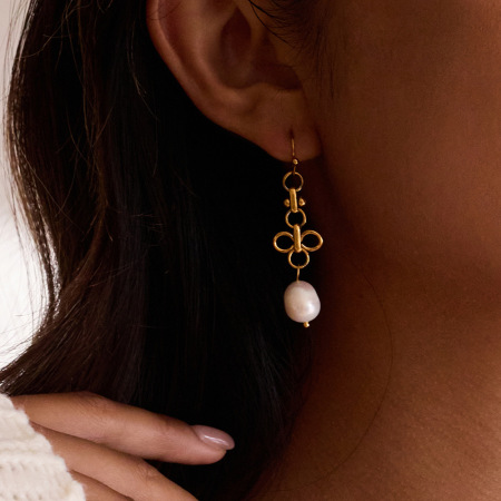 Boucles d'oreilles pendantes élégantes en acier inoxydable doré, imperméables, avec perles, pour femme (1 paire).