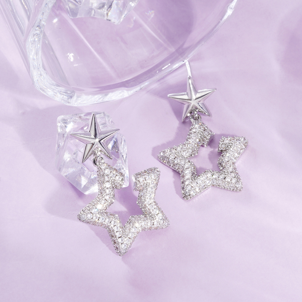 1 Paire De Boucles D'Oreilles Festives En Cuivre Avec Étoiles Image4