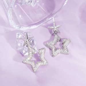 1 Paire De Boucles D'Oreilles Festives En Cuivre Avec Étoiles h5 Image4
