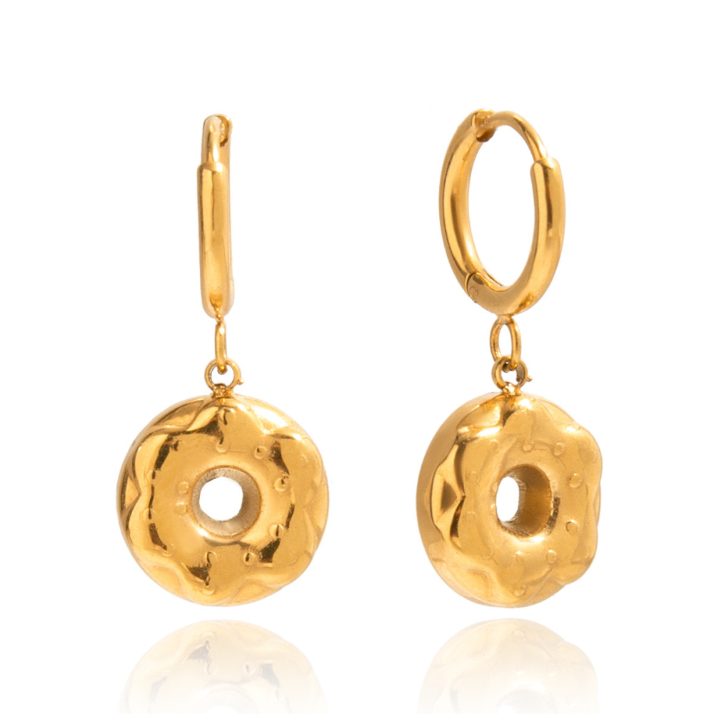 Boucles D'Oreilles Pendantes Pour Femme, En Acier Inoxydable Doré, Imperméables, En Forme De Donut Romantique (1 Paire). 