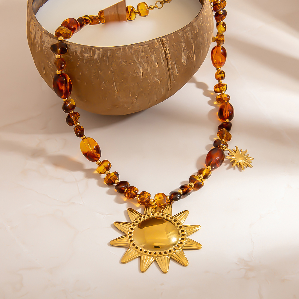 Collier De Perles En Résine Rétro Soleil 1 Pièce h5Image4