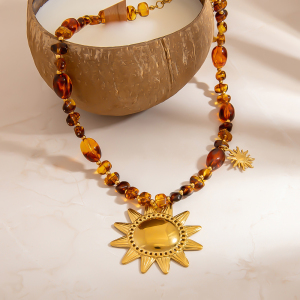 Collier De Perles En Résine Rétro Soleil 1 Pièce h5 Image4