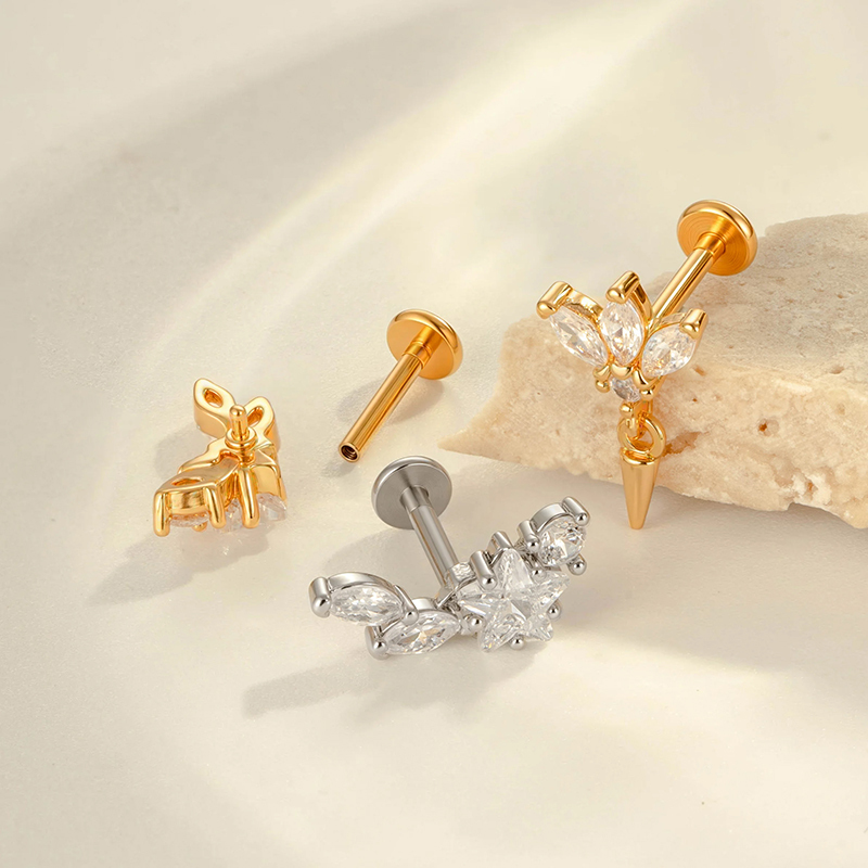 Boucles D'Oreilles Perçantes Pour Femmes, 1 Pièce, Motif Géométrique, Alliage De Cuivre Et De Titane, Couleur Or, Zircone Image3