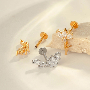 Boucles D'Oreilles Perçantes Pour Femmes, 1 Pièce, Motif Géométrique, Alliage De Cuivre Et De Titane, Couleur Or, Zircone h5 Image3