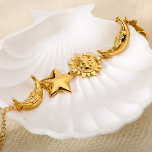 Bracelet Classique Soleil Et Lune En Acier Inoxydable Étanche Couleur Or Pour Femme (1 Pièce) h5 Image3