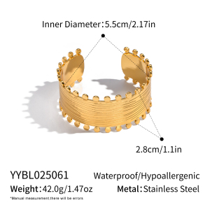 Bracelet Manchette Étanche En Acier Inoxydable Couleur Or (1 Pièce) h5 