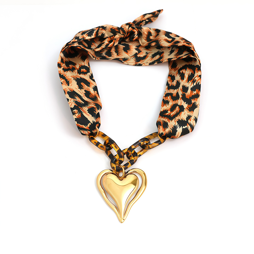 Bracelet Chaîne Femme Rétro En Acier Inoxydable Doré, Imprimé Léopard Et Cœur (1 Pièce). 