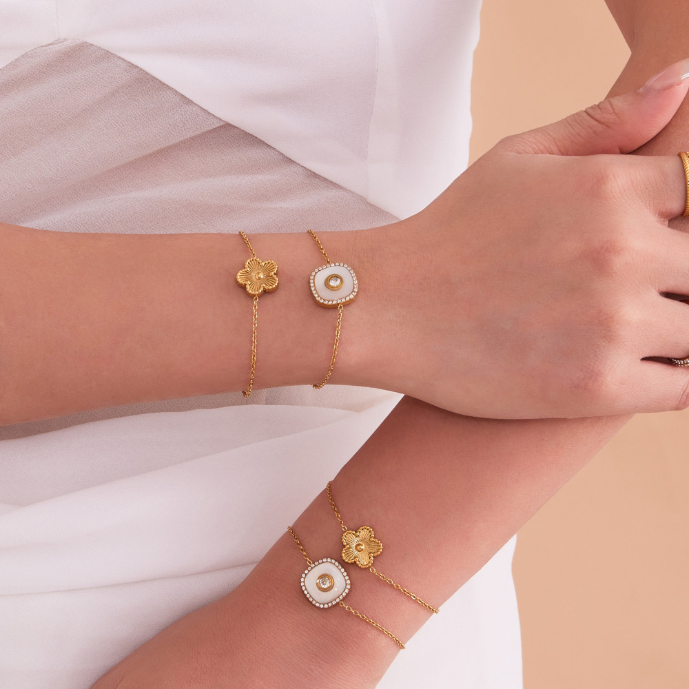 Ensembles De Bijoux Pour Femmes En Acier Inoxydable, Couleur Or, Avec Motif Floral Simple Image3
